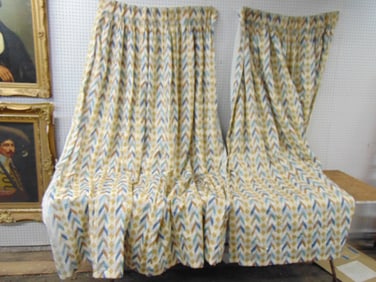 4 large window curtains , designs on white background,