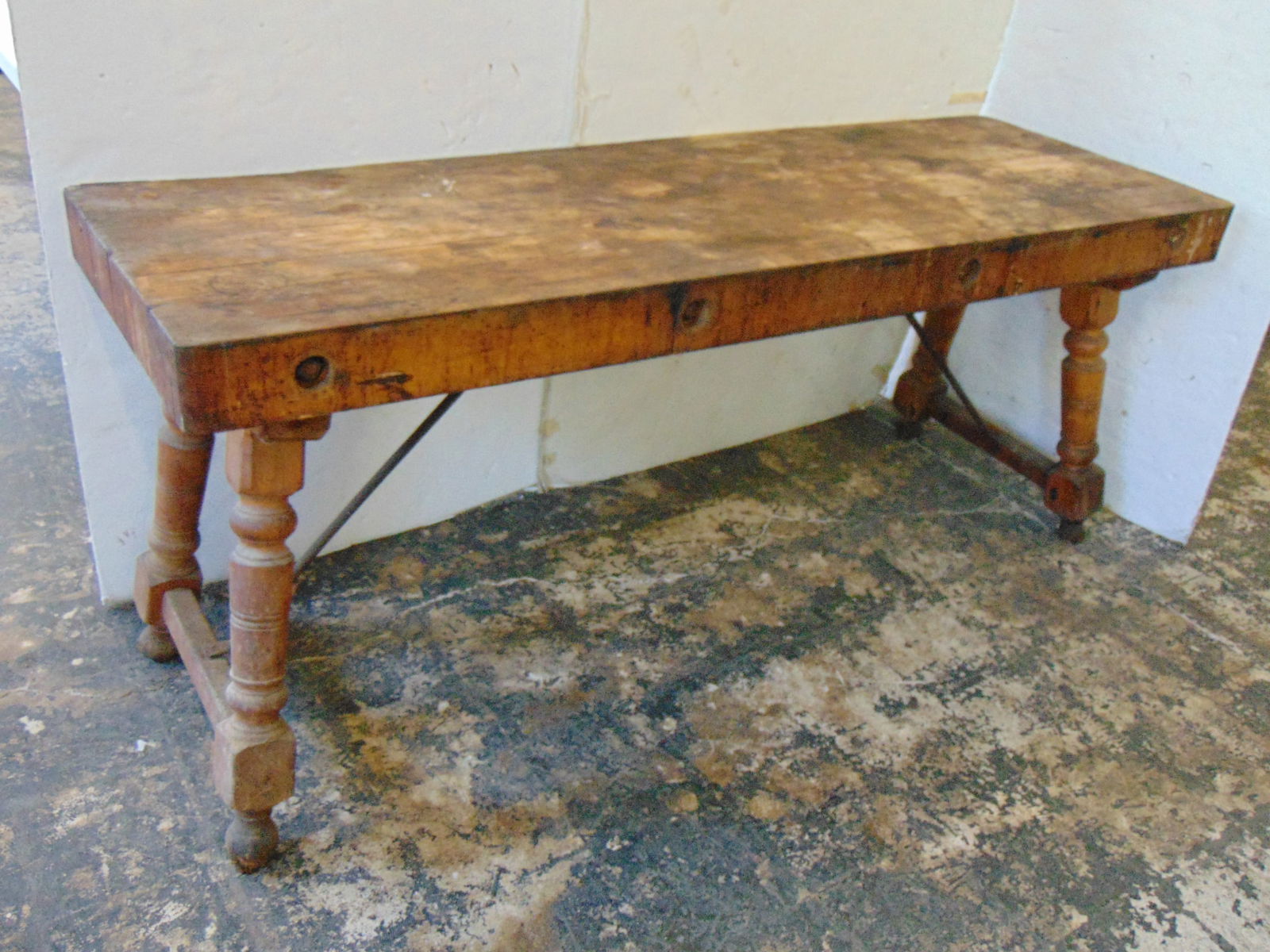 Large butcher block table, table is 6 feet long, 24.75" wide, height is 31", needs a cleaning. (1 of 6)