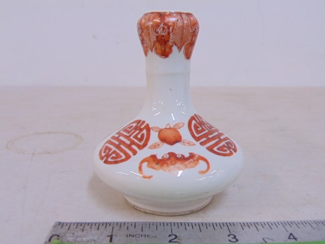 Small Chinese porcelain cabinet vase, red on white, signed, 3.75" (1 of 4)