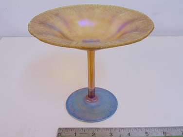 Tiffany art glass footed bowl or Tazza dish, diameter is 6 3/8", height is 5.75"