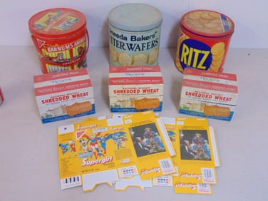 Lot of Nabisco tin cans, Ritz, Barnum's Animal Crackers, Shredded Wheat, more, also includes 4