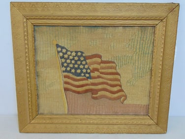 Early needlework, US flag, flag shows 29 stars, 22.75" by 26.75" (framed size)