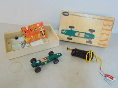 Cox Formula 1 BRM slot race car, in original box, box is 10 5/8" by 6.25" by 2"