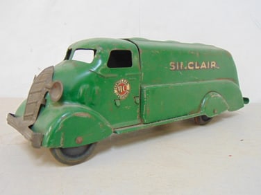 Toy tanker truck, "Sinclair HC Gasoline, in original green paint, 17.5" long.