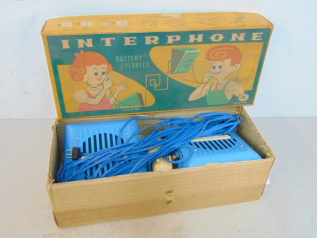 Interphone battery operated toy phone system in original box, made in Japan, box is 15" by 6.5" by 4: Interphone battery operated toy phone system in original box, made in Japan, box is 15" by 6.5" by 4 3/8"