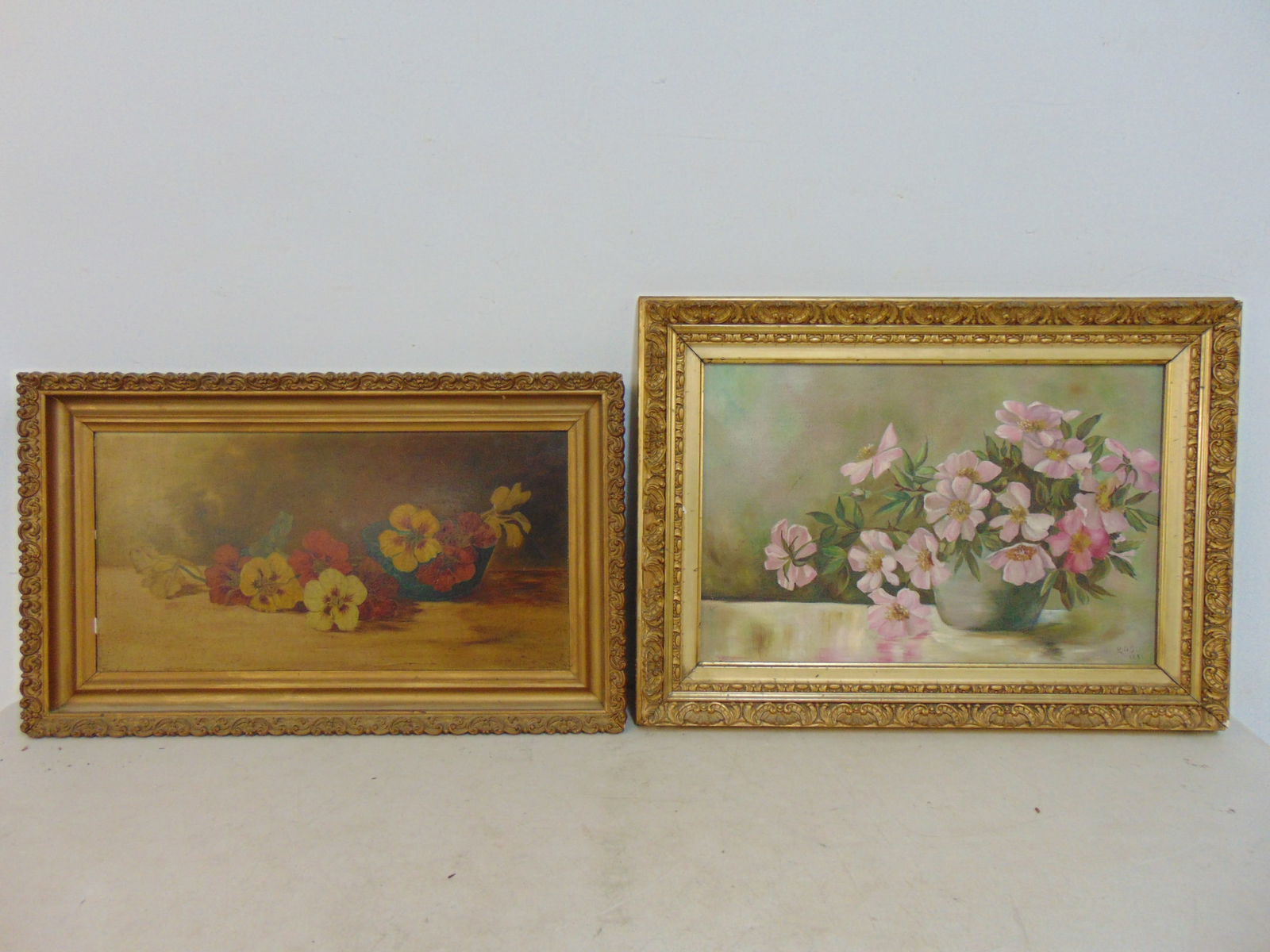2 paintings, floral still-lifes, both frames, oil on board, signed Edith Smith, 13.5" by 22.5" & oil (1 of 5)