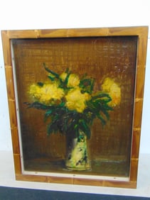 Painting, "Untitled", floral still-life, by David Bierk, oil on canvas, framed by the artist, 15.5"