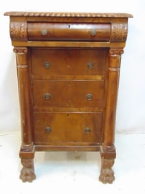 Empire butlers chest, 4 drawers with rope edge, claw feet, in mahogany, chest is 24.75" wide, 21.75"