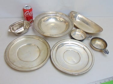 Lot sterling silver hollowware, plates, bowls, cups, total weight is 50 troy