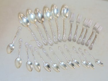 Partial set Gorham "Versailles" sterling flatware, 36.5 troy, includes 6 large spoons, 6 forks & 12