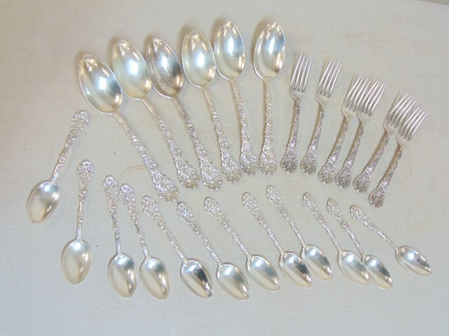 Partial set Gorham "Versailles" sterling flatware, 36.5 troy, includes 6 large spoons, 6 forks & 12 (1 of 6)