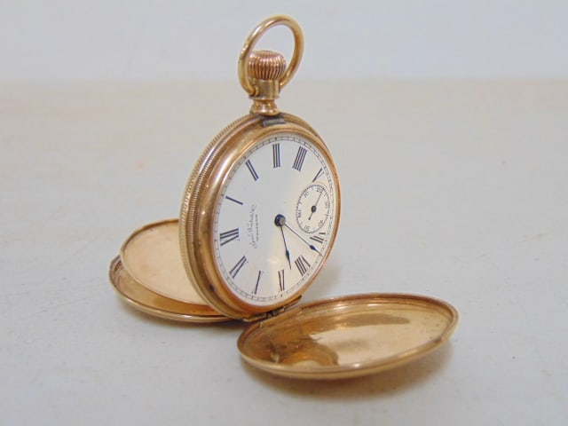 Jewelry. Gold pocket watch WALTHAM, 14kt, 62548, fancy decorated case, 57.25 grams total weight, (1 of 6)