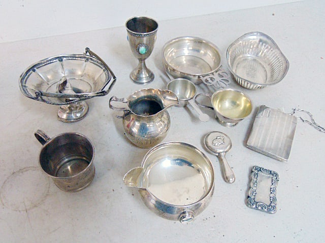 Lot of sterling silver hollow ware, cups, bowls, creamer, more, 20 troy (1 of 4)