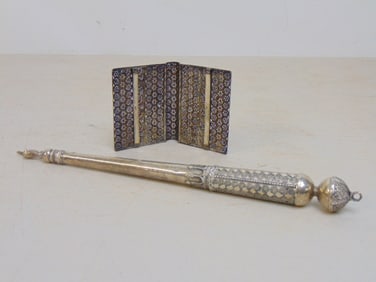 Judaica silver Yad or Torah pointer & Siddur cover, Viennese or Hungarian, 3 troy.