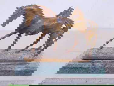 Bronze horses on marble base, horse & foal, base is 7" by 4.5", height is 5.25", signed illegibly