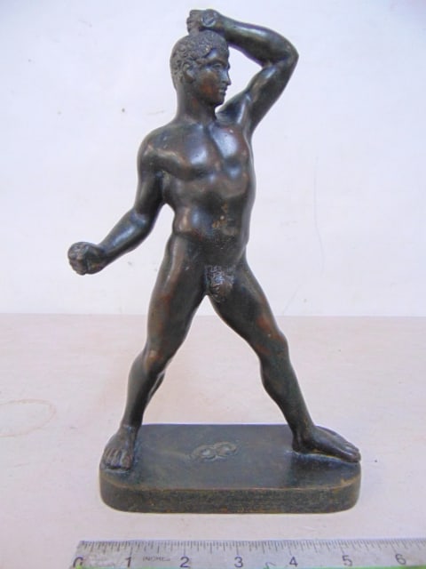 Bronze, Italian bronze figure of a pugilist, unmarked, 6 1/8" by 2.75", height is 10.5": Bronze, Italian bronze figure of a pugilist, unmarked, 6 1/8" by 2.75", height is 10.5"