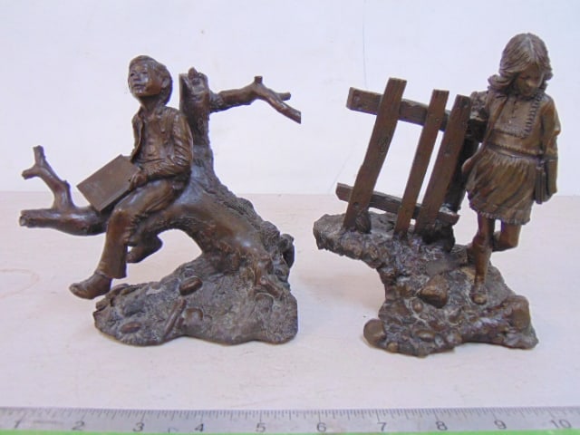 Pair figural bronzes by Ron Chapel, "Reverie", height 6.75" & "Dreamer", height 6.25", both dated (1 of 6)