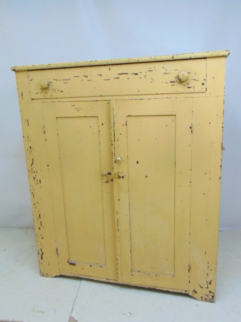 Painted two door country cupboard with drawer, cupboard is 44.5" wide, 17" deep, height is 52.25" (1 of 6)