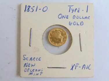 $1 gold Liberty Dollar, coin, 1851, New Orleans mint