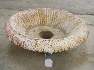 Cast iron planter top, bowl to top of garden urn, diameter is 26.25", height is 10"