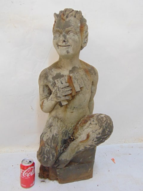 Cast stone statue of Pan, statue is 30" tall. (1 of 5)