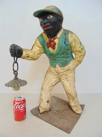 Lawn jockey, as found, repainted, missing part of right foot, height is 22.75"