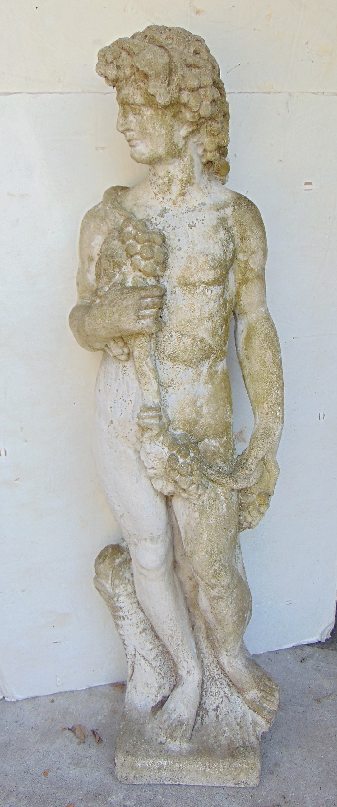Large cement garden statue, neo-classical style man with grapes, height is 63", base is 16" by 14" (1 of 5)