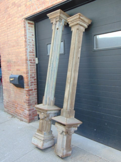 2 large wood columns, old pine, weathered, height is 8'9" & 7'11" (1 of 4)