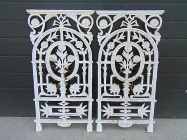 Pair iron Victorian panels with floral decoration, each panel is 16.5" wide, height is 32"