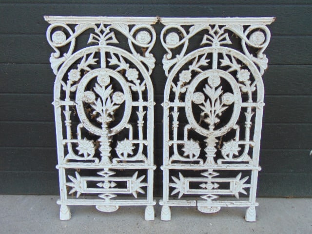 Pair iron Victorian panels with floral decoration, each panel is 16.5" wide, height is 32" (1 of 4)