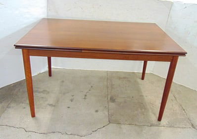 Danish Rosewood refectory table, "Made in Denmark, table is 51.25" by 34", extended table is 90.75",