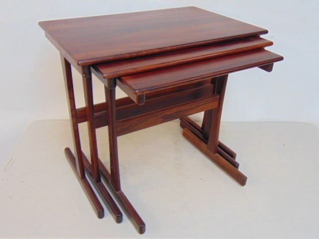 Rosewood stack or nesting tables, 3 tables, largest one is 21.5" by 14.25", height is 18.75", (1 of 5)