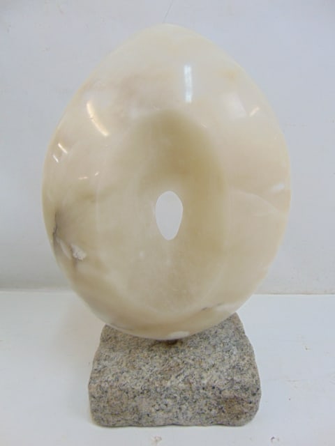 Carved & polished alabaster sculpture on granite base by Arthur Saltzman, sculpture is 22" tall, 14": Carved & polished alabaster sculpture on granite base by Arthur Saltzman, sculpture is 22" tall, 14" wide, depth is 8".