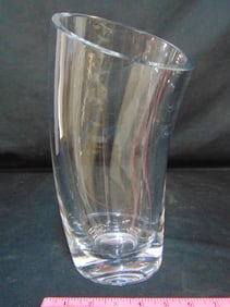 Baccarat glass vase, mid Century design, slightly curved, height is 12.25"