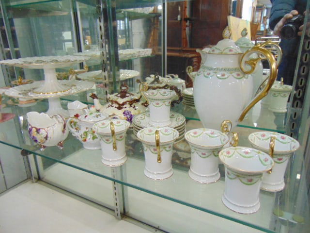Lot misc. porcelain, Limoges & other, includes Limoges tea set, teapot plus 6 cups & saucers, 3 cups (1 of 5)