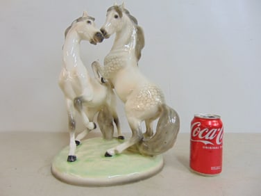 Goldscheider porcelain horses figural, rearing stallion with mare, height is 16", 15" wide, 10"