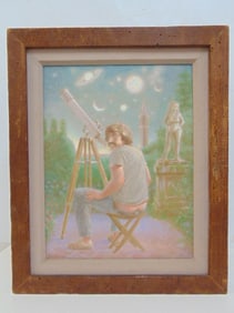 Painting, self portrait, signed Richard Pantell, oil on Masonite, 18 1/8" by 15"