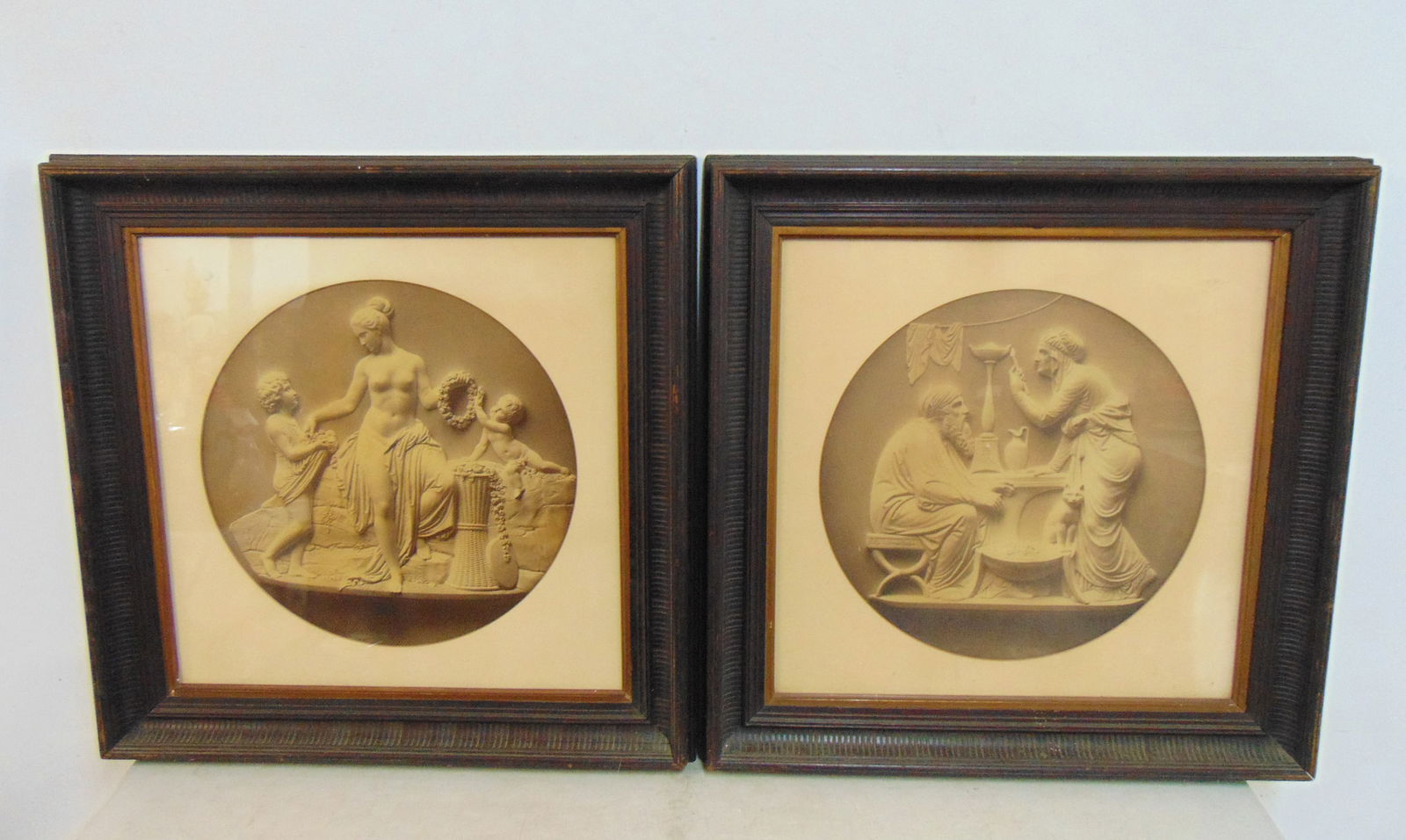 Two large Victorian framed photographs of neoclassical plaques, 26" by 26" (1 of 4)