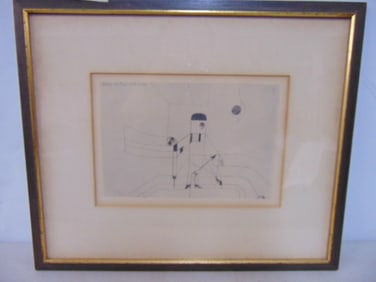 Etching, abstract, Paul Klee, "bildnis eines buffos als dr. Bartholow", 12" by 14.25"