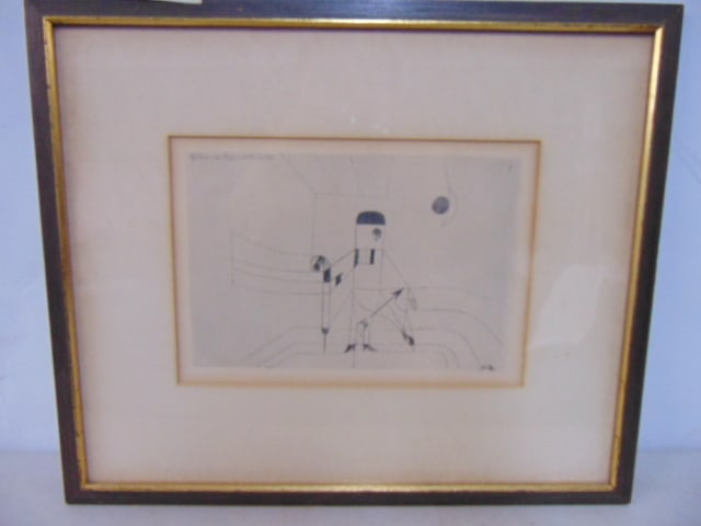 Etching, abstract, Paul Klee, "bildnis eines buffos als dr. Bartholow", 12" by 14.25" (1 of 4)