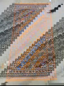 Scatter rug, blue, brown white pattern, carpet is 77" by 40.5"