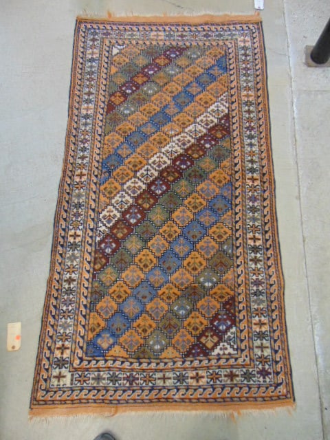 Scatter rug, blue, brown white pattern, carpet is 77" by 40.5" (1 of 4)