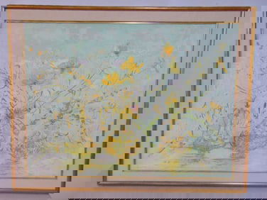 Lithograph, flowers in vase, signed Hibel, edition 20/36, 34.75" by 44 5/8"