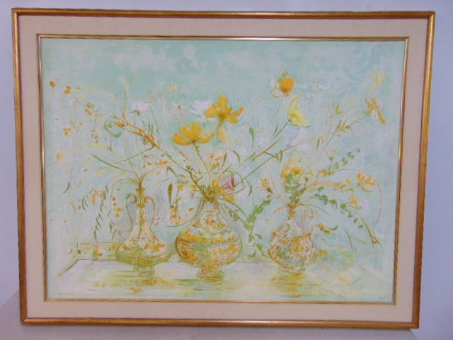 Lithograph, flowers in vase, signed Hibel, edition 20/36, 34.75" by 44 5/8" (1 of 4)