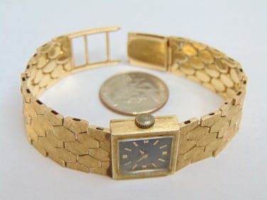 Jewelry. Vintage 14kt Hamilton gold wrist watch monogrammed AHG, 39.70 grams, approx. 7 1/2" length,