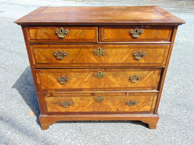 Antique English chest of drawers, 2 over three, banded inlay, brass hardware, chest is 40.25" by (1 of 5)