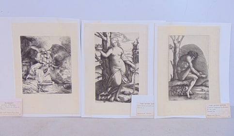 Three etchings, 2 by Marc Antoine Raimondi, collection Galichon & one by Rembrandt, collection