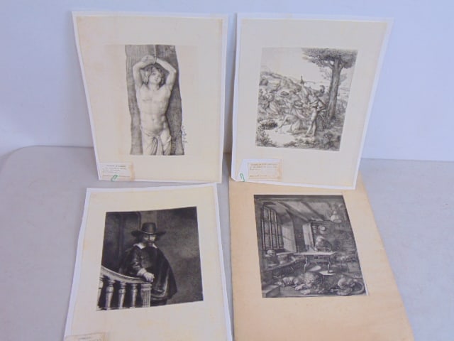 4 etchings, Rembrandt, Cesare Da Sesto, Jacques De Barbari & Albrecht Durer, sizes vary, 13" by (1 of 9)