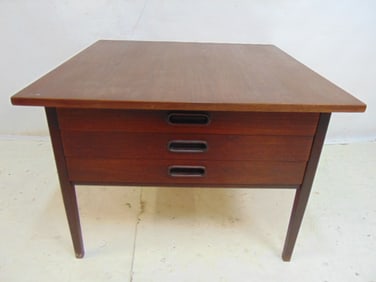 Mid Century Rosewood side table with three drawers, 30" x 30" height 21"