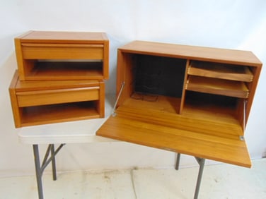 3 Danish modern pieces, cabinet section for wall unit & two single drawer box cabinets by Jesper,